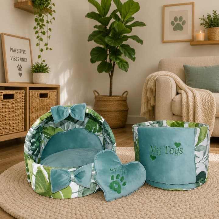 Set Cuccia Tropical con Porta Giochi per Cani